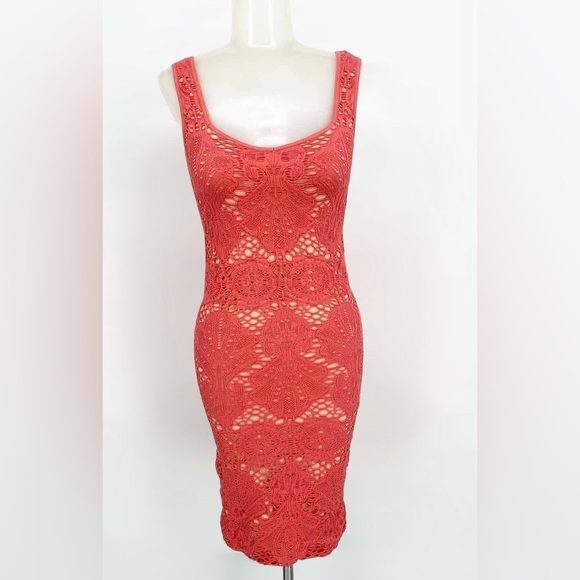 Free People Intimately Lace Medallion Crochet Overlay
Bodycon Mini Dress, coral - Picture 2 of 8